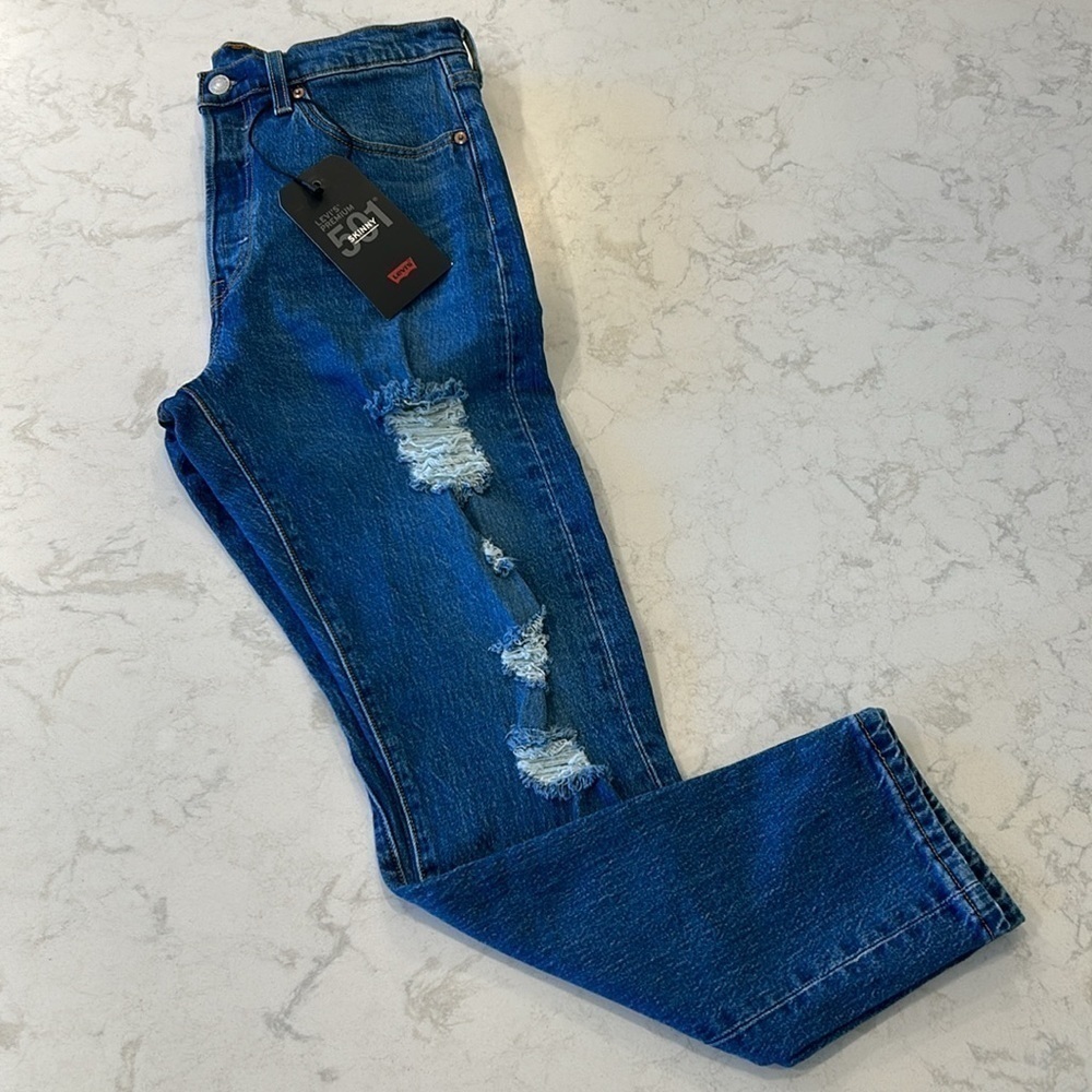 Levi's Premium 501 S Big E Women's Buttonfly Distressed Skinny Jeans Size 28x28 - Picture 8 of 16